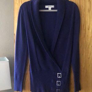 Dark purple long sweater with side buckles